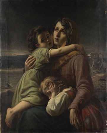 PITTORE ANONIMO DEL XIX SECOLO<BR>"Madre con bambini"