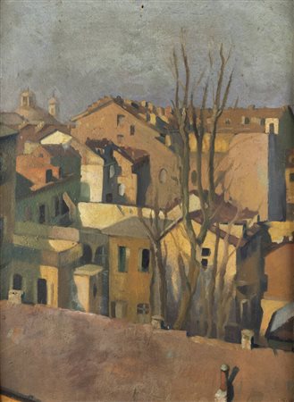 SILVIO AVONDO<BR>Vercelli 1911 - 1994 Germania<BR>"Paesaggio con case"