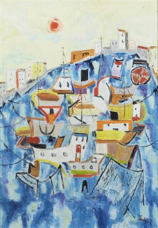 ENRICO PAULUCCI<BR>Genova 1901 - 1999 Torino<BR>"Barche al porto"