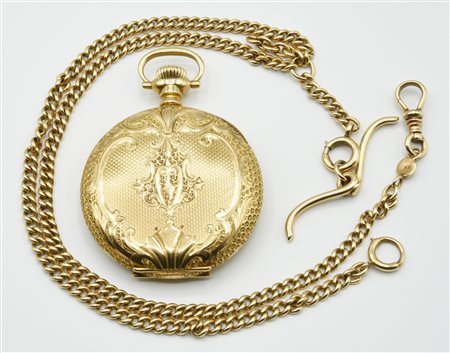 OROLOGIO DA TASCA WHALTHAM IN ORO CON CATENA CASSA: a tripla struttura in oro...