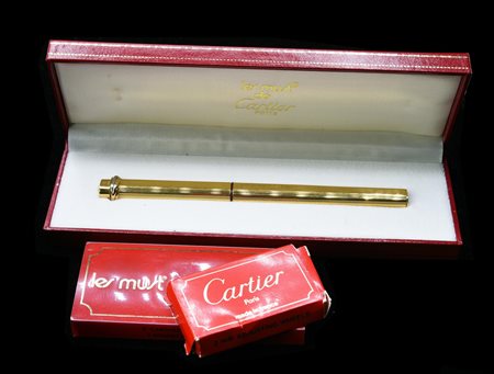 STYLO PLUME TRINITY, LE MUST DE CARTIER, PLACCATA ORO, ANNI '80 raffinata...