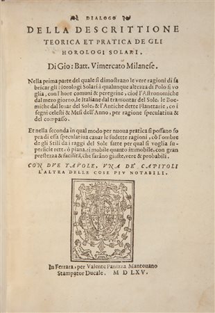 Vimercati Giovanni Battista - Dialogo della descrittione teorica et pratica de gli horologi solari