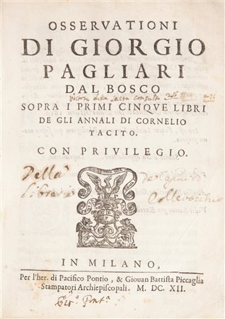 Giorgio Pagliari dal Bosco - Osservationi sopra i primi cinque libri de gli annali di Cornelio Tacito