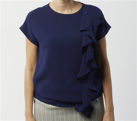 DIOR CHRISTIAN (1905 - 1957) - Maglia con volant in seta blu scura.