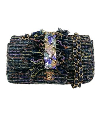 CHANEL - Mademoiselle mono flap in tweed blu.