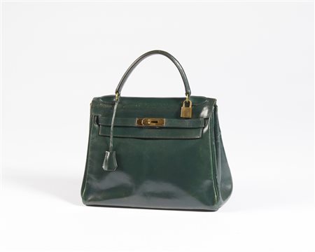 HERMES - Borsa Kelly, Sac à Depeches, in vitello verde scuro.