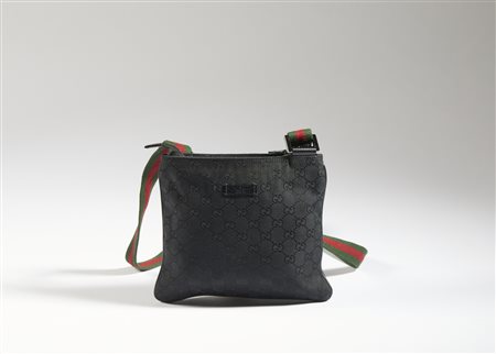 GUCCI - Borsetta monogram in canvas nera con tracolla.