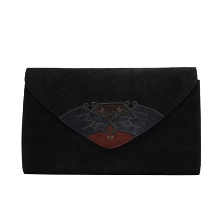 ROSSI SERGIO - Pochette scamosciata  in color nero con ricami.