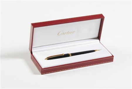 CARTIER - Penna a sfera nera con dettagli placcati oro.