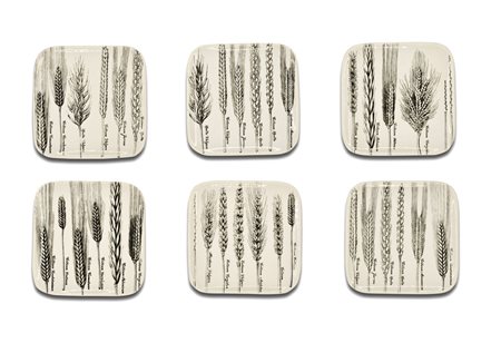 PIERO FORNASETTI 
Milano, 1913 - 1988  
Sei piatti "Serie Spikes" di Piero Fornasetti 1960s
 17.5 x 2 x 17.5 cm