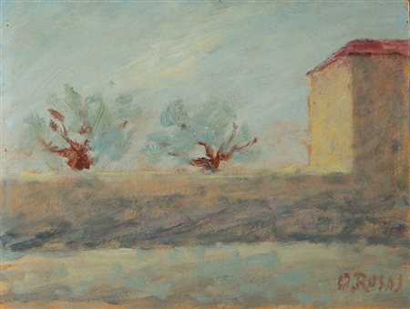 OTTONE ROSAI (Firenze 1895 - Ivrea 1957) "Paesaggio". Olio su tavola. Cm...