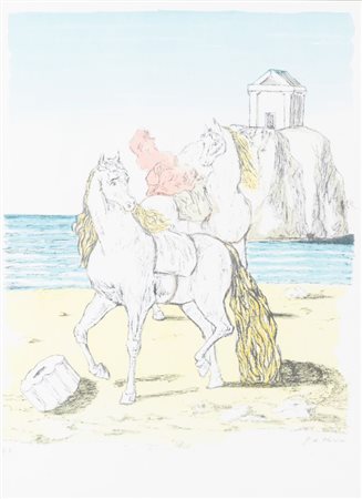 GIORGIO DE CHIRICO (Volos 1888 – Roma 1978) "Cavalli sulla spiaggia", 1974....