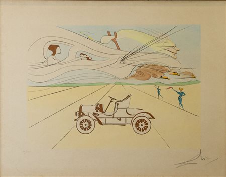SALVADOR DALI (Figueres 1904 - 1989) "L'automobile", 1975. Litografia a...