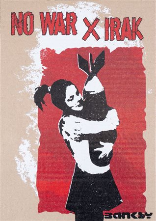 BANKSY (Bristol 1974) "No War x Irak", 2015. Spray su cartone. Cm 30x21. Reca...