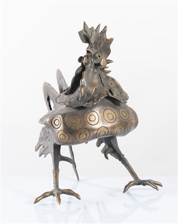 LUCIANO MINGUZZI (Bologna 1911 - Milano 2004) "Gallo". Scultura in bronzo a...