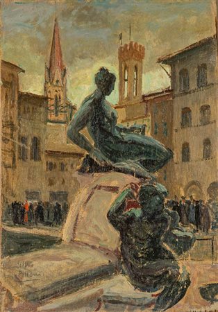 SILVIO POLLONI (Firenze 1888 – 1972) "Senza titolo". Olio su tavola. Cm...