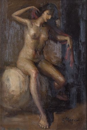 RENZO MAGNANINI (Gonzaga 1920 – Bentivoglio 2006) "Donna seduta". Olio su...