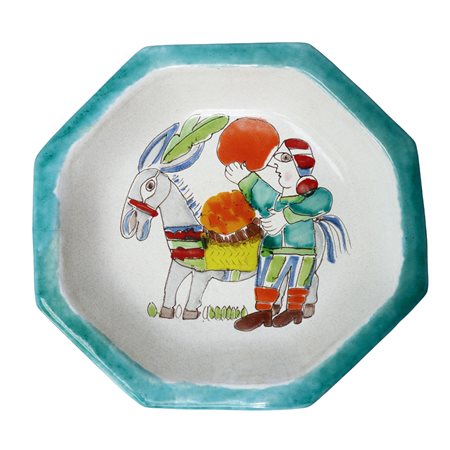De Simone - Ciotola ottagonale in ceramica policroma dipinta a mano con personaggio e asino, 1960/19