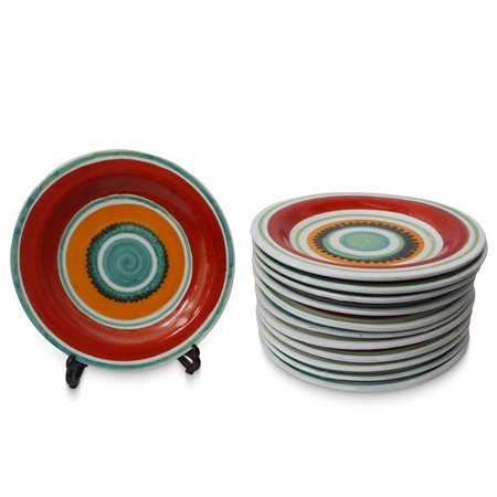 De Simone - Servizio piatti tondi da 12 in ceramica dipinti a mano , 1970