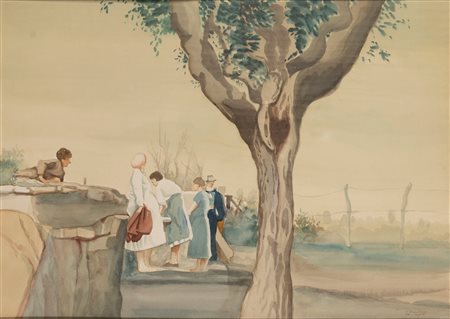 Carlo D'Aloisio da Vasto (Vasto 1892-Roma 1971)  - "Donne alla fontana", 1920