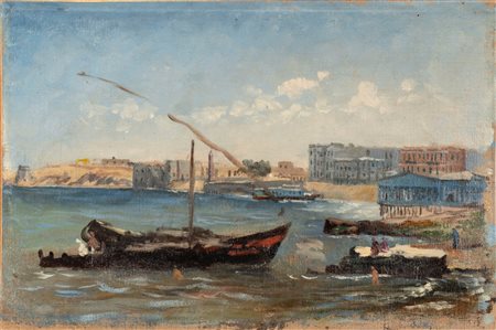 Giuseppe Haimann (Milano 1828-Alessandria d'Egitto 1883)  - Porto mediorientale, 1874