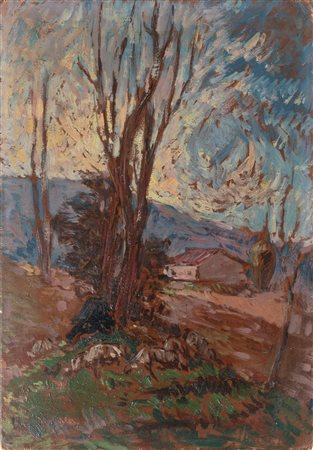 Ulvi Liegi (Livorno 1858-1939)  - Casale in campagna con alberi