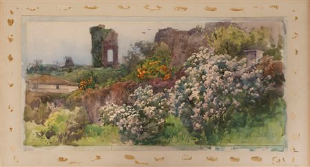 Onorato Carlandi (Roma 1848-1939)  - Ruderi romani con aranci e oleandri in fiore