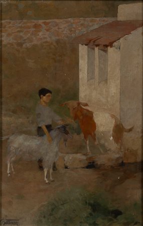 Umberto Bottazzi (Roma 1865-1932)  - Contadino con capre, 1925