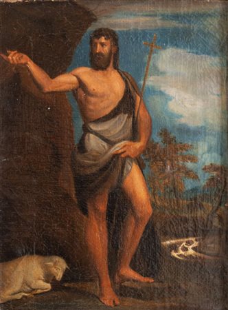Maestro del XVII secolo. "San Giovanni Battista". Olio su tela. Cm 28x22.
