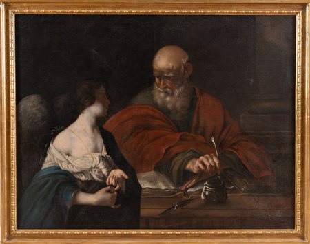 Scuola del Guercino. "San Matteo". Olio su tela. Cm 104x137.