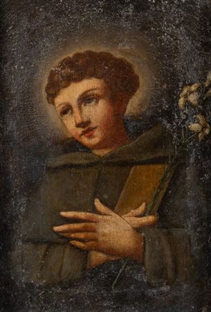 Maestro del XVII secolo. "Sant’Antonio Bambino". Olio su tela. Cm 43x29,5....