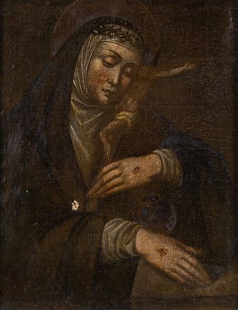 Maestro del XVIII secolo. "Santa Caterina". Olio su tela. Cm 69,5x55.