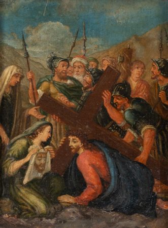 Maestro del XVIII secolo. "Via Crucis, Sesta stazione: la Veronica asciuga il...