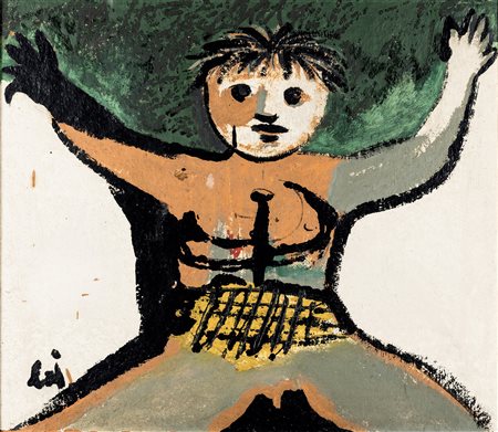 Enrico Baj, Bambino con le braccia levate, 1954