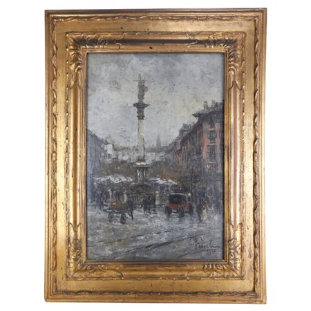 LUCIO TODESCHINI (Milano, 1892 - Cortenova, 1969) 
Veduta di piazza della Vetra a Milano 1926
dipinto ad olio su tela 60 x 40 cm
