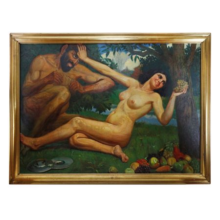 EUGENIO CITRINITI (Catanzaro, 1897 - ) 
Baccante con satiro prima metà XX secolo
dipinto ad olio su tela 100 x 140 cm