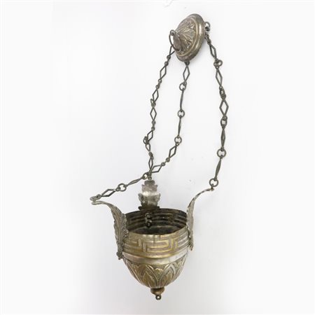  
Lampada in sospensione in metallo argentato XIX secolo
 70 x 16 cm