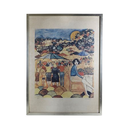 NINO MANDRICI (1930 - ) 
Donne al mercato, multiplo su carta 
 58 x 50 cm