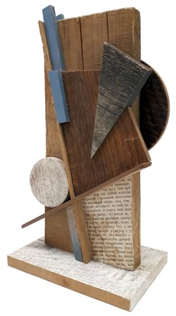 Yakov Orlov SCULTURA SUPREMATISTA tempera e collage su legno, cm 31x17x10,5...