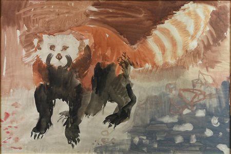 Janos Hajnal PANDA ROSSO, 1951 acquerello su carta, cm 64x95...