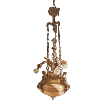 Lampadario periodo Napoleone III in bronzo dorato in stile Neoclassico, coppa...