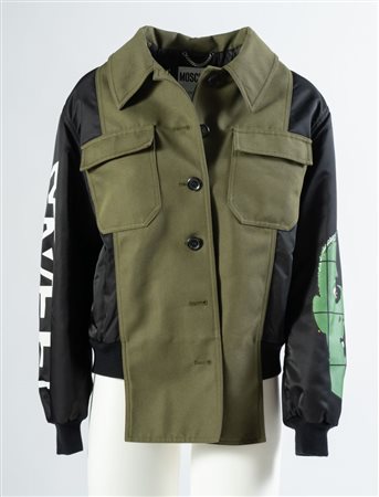 MOSCHINO COUTURE Bomber in cotone color militare e nylon opaco con stampe....