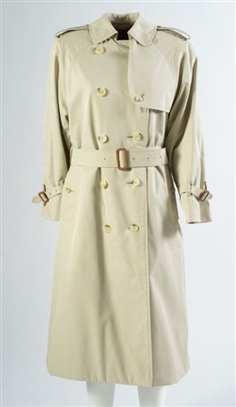 BURBERRY Cappotto modello trench in cotone beige con interno in tela logata e...