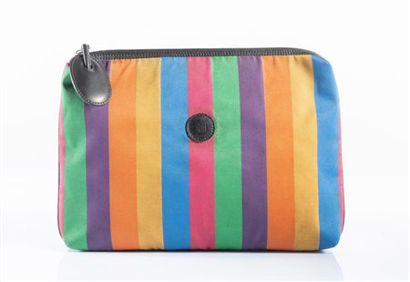 FENDI Pochette in tela con fantasia a righe colorate. Cm 25x34x4. Reca marchi...