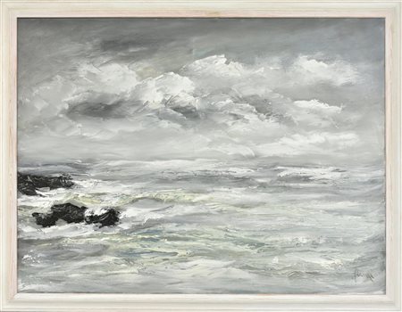 Mario Falchi MARE IN LIGURIA olio su tela, cm 60x80 firma sul retro: firma,...