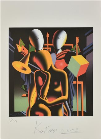 Mark Kostabi SENZA TITOLO, 2020 litografia offset su carta, cm 50x70; es....