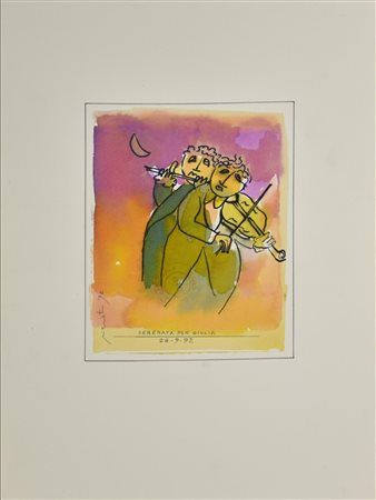 Ignoto SERENATA PER GIULIA, 1992 tecnica mista su carta, cm 34,5x24,6 firma,...