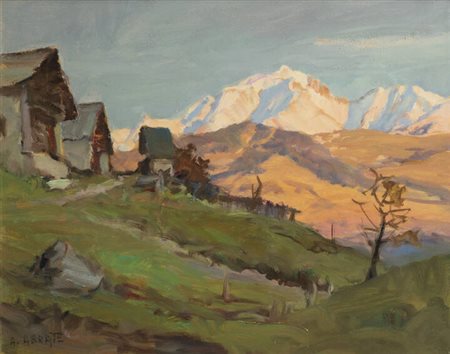 ANGELO ABRATE<BR>Torino 1900 - 1985 Sallanches (Alta Savoia)<BR>"Il Monte Bianco al sole che tramonta sulle alture di Megève " Sallanches autunno 1967