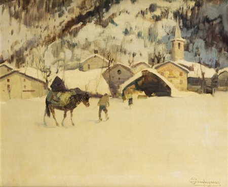 OTTORINO CAMPAGNARI<BR>Mestre (VE) 1910 - 1982 Torino<BR>"Entreves-Sotto la neve" (Courmayeur)