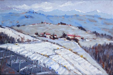 CLAUDIO FASSIO<BR>Santa Caterina di Rocca d'Arazzo (AT) 1946<BR>"Langa nevicata a Bene Vagienna" 2019